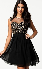 Women's Sexy Net Yarn Splicing Sequins Chiffon Dress