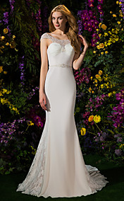 Robe de Mariée Sirène - Col U Profond - Chapelle (Dentelle/Crêpe)
