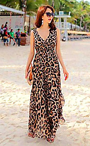 Women's V-neck Leopard Bohemia Ankle Length Chiffon Dresses