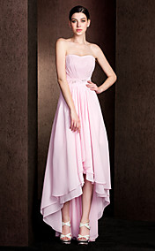 A-line Strapless Asymmetrical Chiffon And Stretch Satin Bridesmaid Dress