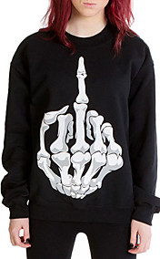 Women' Round Collar Finger Print Long Sleeves Pullover Sweatshirt Hoodie