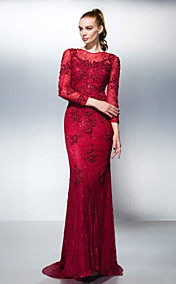 Trumpet/Mermaid Jewel Sweep/Brush Train Lace Evening Dress
