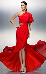 gaine / colonne une épaule robe de soirée en mousseline de soie asymétrique