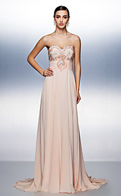 A-ligne bretelles balayage / pinceau train robe de soirée en mousseline de soie