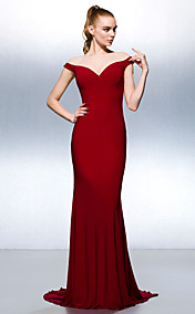 Sheath/Column Jewel Court Train Chiffon Evening Dress