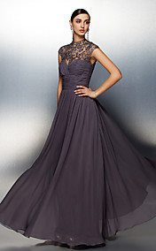 A-line High Neck Floor-length Chiffon Evening Dress (ST1417)