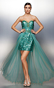 gaine / colonne sweetheart courte mini-paillettes / et la robe du soir en tulle (38ne04)