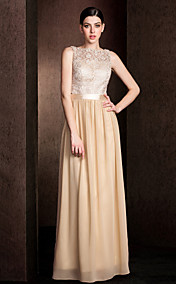 Floor-length Lace/Georgette Bridesmaid Dress - Champagne Sheath/Column Bateau