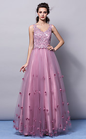 une ligne | robe de princesse en tulle soir-parole longueur v-cou (2463388)