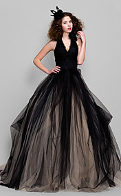 robe de bal train tribunal v-cou robe de tulle de soirée