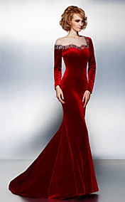 TS Couture Formal Evening Dress - Burgundy Plus Sizes / Petite Trumpet/Mermaid Jewel Court Train Velvet