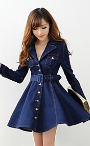 Women's Lapel Fashion Elegant Denim Dresses