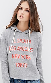 Aux femmes Casual/Impression Moyen Manche longue Court Hoodies ( Coton/Polyester )