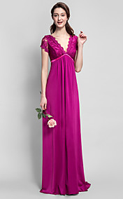 Bridesmaid Dress Floor-length Jersey Sheath/Column V-neck Dress
