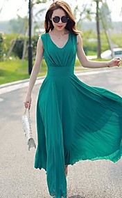 Women's Elegance V Neck Simplicity Chiffon Maxi Dress