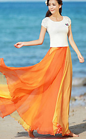 Women's Summer Fashion Color Matching Beach Long Skirts