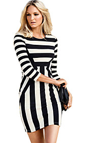 Morefeel Women's Round Collar Stripes Mid Sleeve Dress