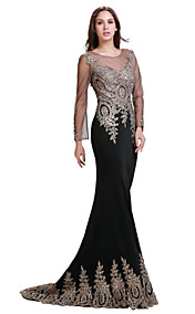 Formal Evening Dress - Black Trumpet/Mermaid Jewel Floor-length Spandex/Jersey