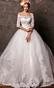 Ball Gown Off-the-shoulder Court Train Wedding Dress (Tulle)