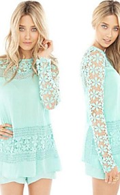 Women's Sexy/Casual/Lace Round Long Sleeve Dresses (Cotton Blend/Lace)