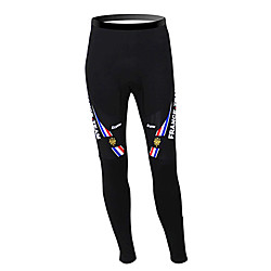 Malciklo Homme Cuissard Long Velo Cyclisme Hiver Toison Polyester Noir France Champion Drapeau National Vélo Pantalons / Surpantalons Collants Chaud Doublure Polaire Respirable Des sports France VTT