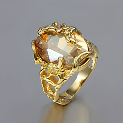 Bague Fantaisie Grosse Zircon Solitaire Plaqué or Or 18 Carats Bague de cocktail dames Inhabituel unique 1pc 6 7 8 9 / Femme / Citrine