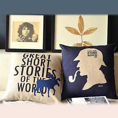 Set of 2 Modern Word Cotton/Linen Decorative Pillow Cover - USD $ 24.99