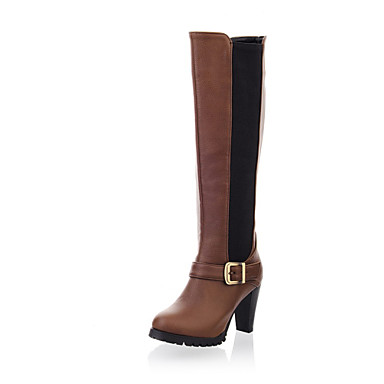 chunky heel knee high leather boots