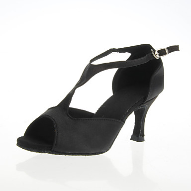 Women's Satin Upper Ballroom Dance Shoes Peep Toe Latin Shoes