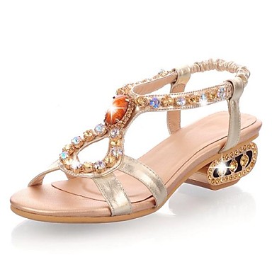 Sling Back Low Heel Leather Sandals with Rhinestone Women's Shoes(More ...