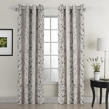 Two Panels Country Floral Botanical White Living Room Cotton ...