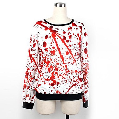 Women’s O-neck Loose Casual White Red Blood Spatter Print Long Sleeve