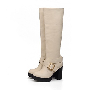 round toe knee high heel boots