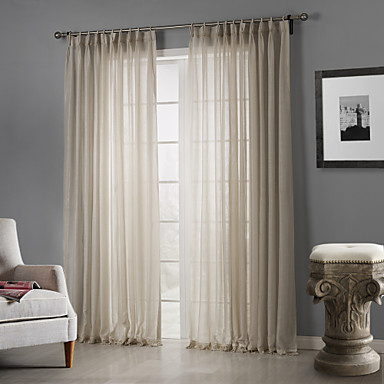 One Panel Grommet Top Beige Solid Minimalist Elegant Sheer Curtain 