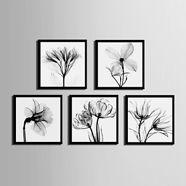 Floral Botanical Framed Canvas   Framed Set Wall Art,pvc Black No Mat 