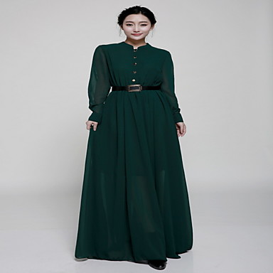 VERYP Long Sleeve Chiffon Stand Collar Single Breasted Maxi Dress ...