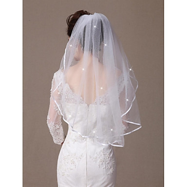 Wedding Veil One-tier Elbow Veils Ribbon Edge   Beaded Edge 31.5 In 