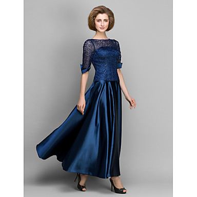 bride dresses mother ankle satin length sleeve half line dress chicdresses navy dark