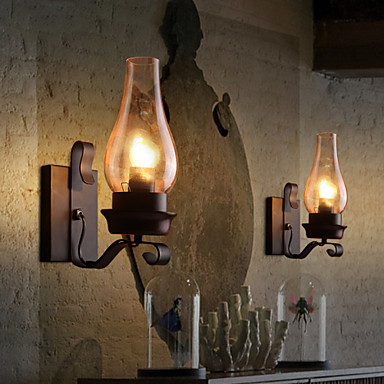 Retro Rustic Nordic Glass Wall Lamp Bedroom Bedside Wall Sconce Vintage Industrial Wall Light ...