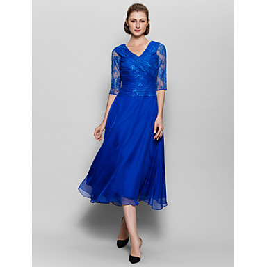 royal blue dresses bride lace mother dress length tea line chicdresses