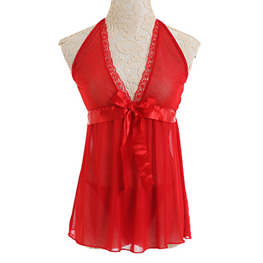 Women S Lace Solid Red Plus Size Babydoll Nightwear Sexy Halter