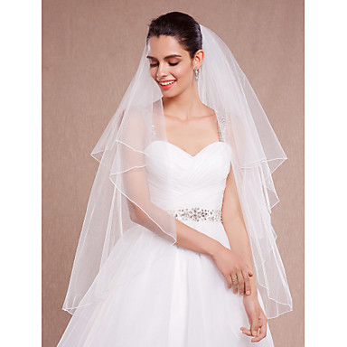 Wedding Veil Two-tier Blusher Veils   Fingertip Veils Pencil Edge Tulle 