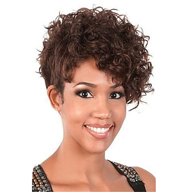 Short Curly Brown Wig For Women Haircut Synthetic