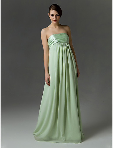 Sheath Column Strapless Floor Length Chiffon Charmeuse Bridesmaid