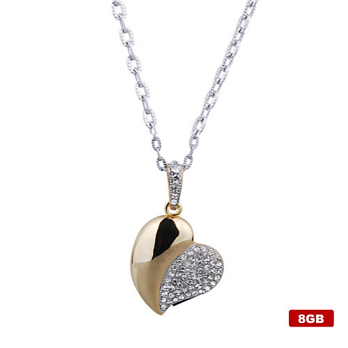 8gb кристалл в форме сердца, USB Flash Drive ожерелье (золото)