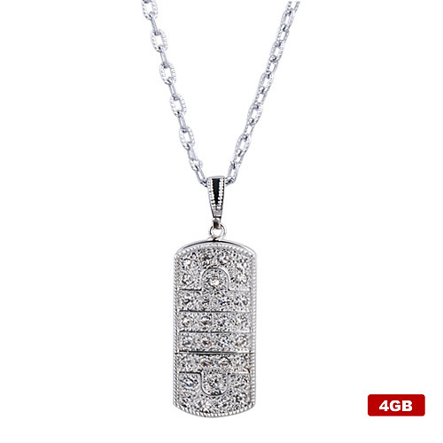 4gb нержавеющей стали кристалл стиль USB Flash Drive ожерелье (серебро)