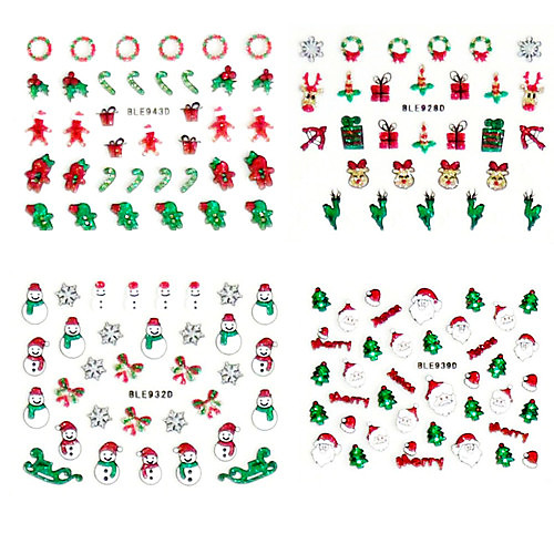 4PCS Christmas 3D Пластиковые Твинкл Nail Art декоративные аппликации
