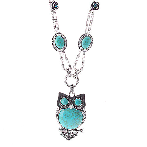 серебряное ожерелье сова бирюзовый