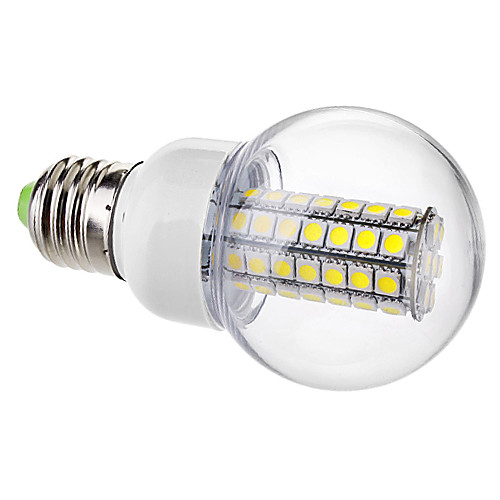 E27 7W 63x5050SMD 650LM 6000-6500K натуральный белый свет Светодиодные лампы шаровые (220)