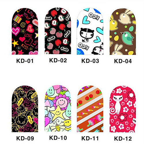 12PCS 3D полным покрытием Nail Art Наклейки серии мультфильма (№ 1, разных цветов)
